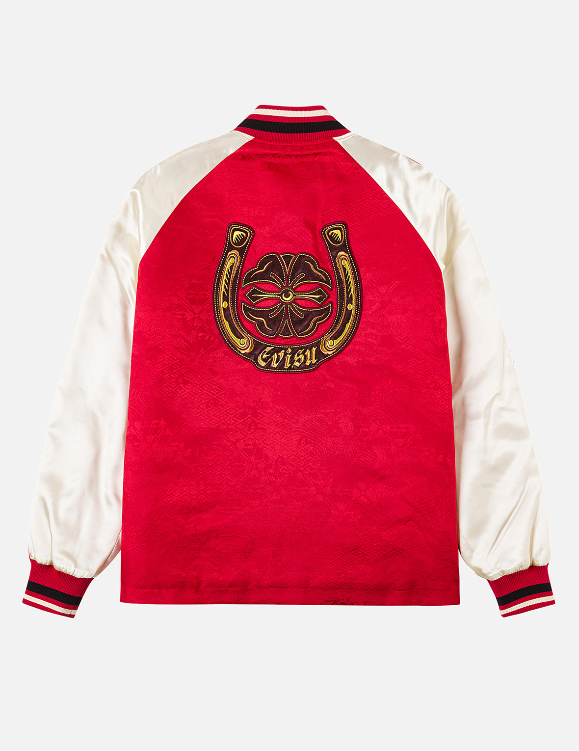 提花滿印夾棉中式外套 - 紅